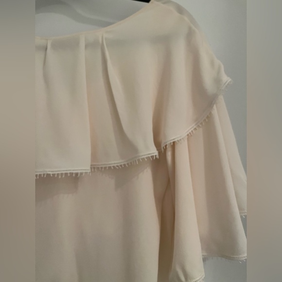 Chloé Ruffled Collar Silk Crepe de Chine Blouse Button Front V-Neck White NWT - Picture 12 of 14